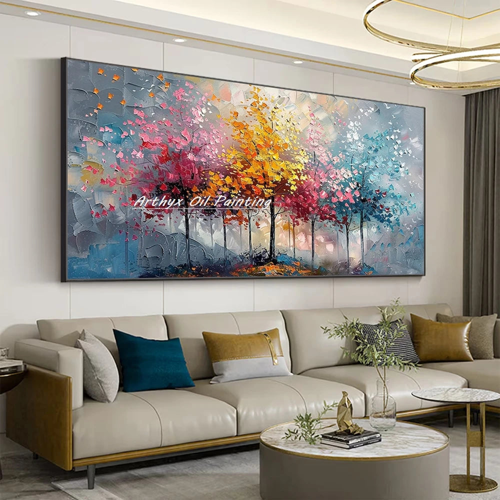 Arthyx,Large Handpainted Palette Knife Tree Oil Painting on Canvas,Modern Abstract Landscape Art Poster,Wall Pictures,Home Decor