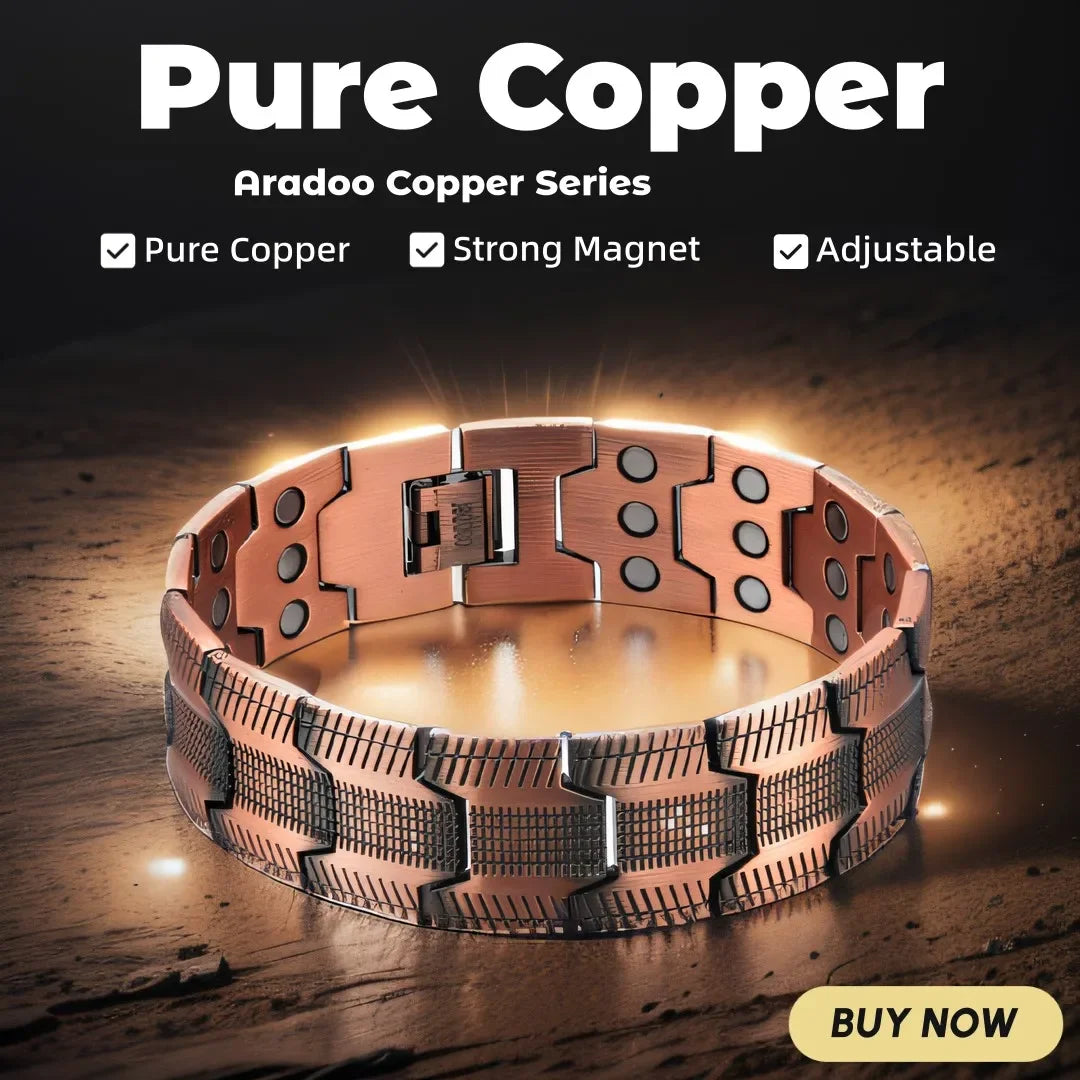 ARADOO Pure Copper Bracelet Retro Style 3500 Gauss Magnetic Men's Bracelets