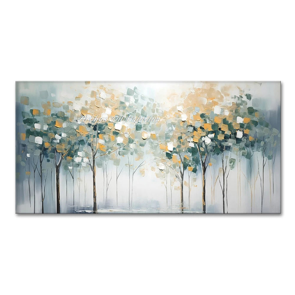 Arthyx,Large Handpainted Palette Knife Tree Oil Painting on Canvas,Modern Abstract Landscape Art Poster,Wall Pictures,Home Decor
