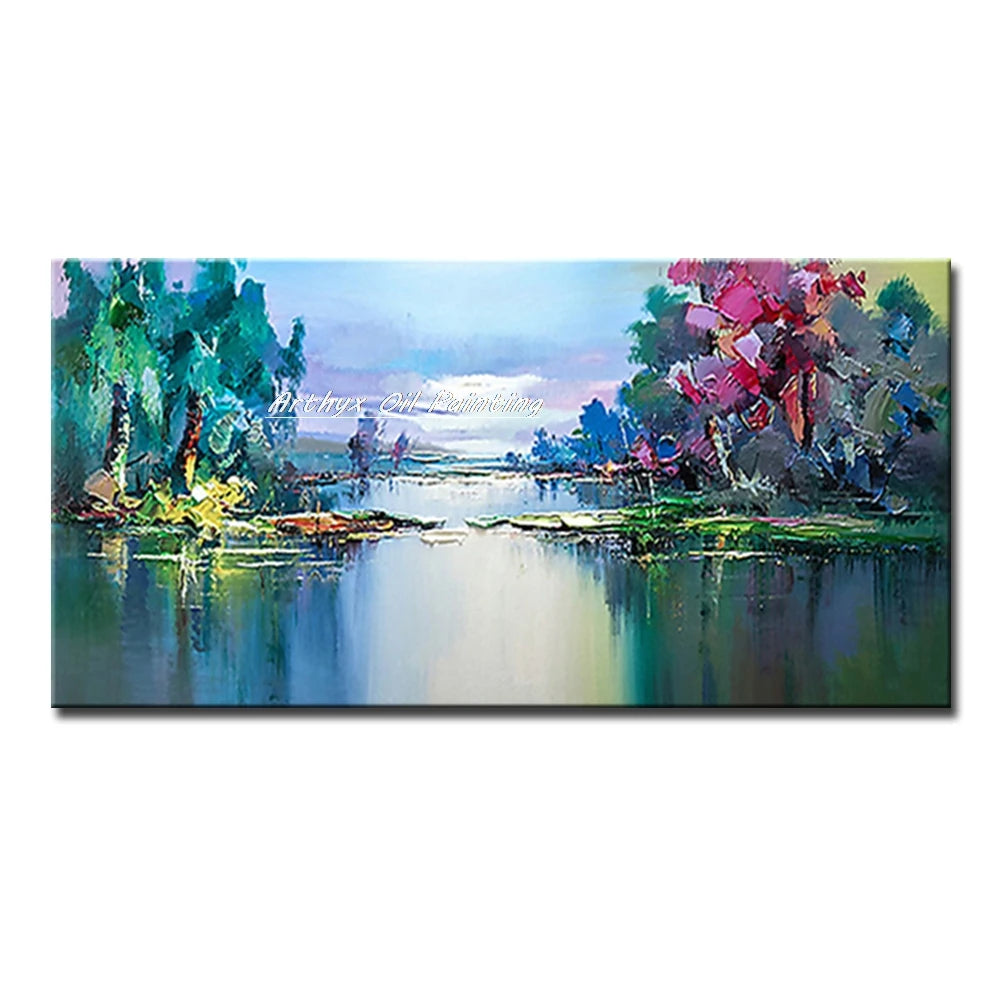 Arthyx,Large Handpainted Palette Knife Tree Oil Painting on Canvas,Modern Abstract Landscape Art Poster,Wall Pictures,Home Decor