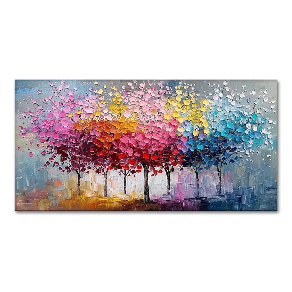 Arthyx,Large Handpainted Palette Knife Tree Oil Painting on Canvas,Modern Abstract Landscape Art Poster,Wall Pictures,Home Decor