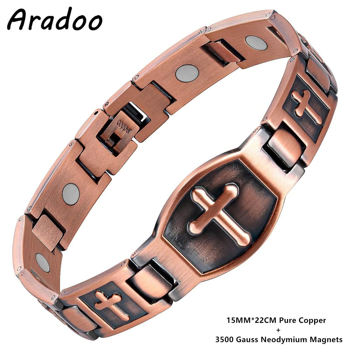 ARADOO Pure Copper Bracelet Retro Style 3500 Gauss Magnetic Men's Bracelets