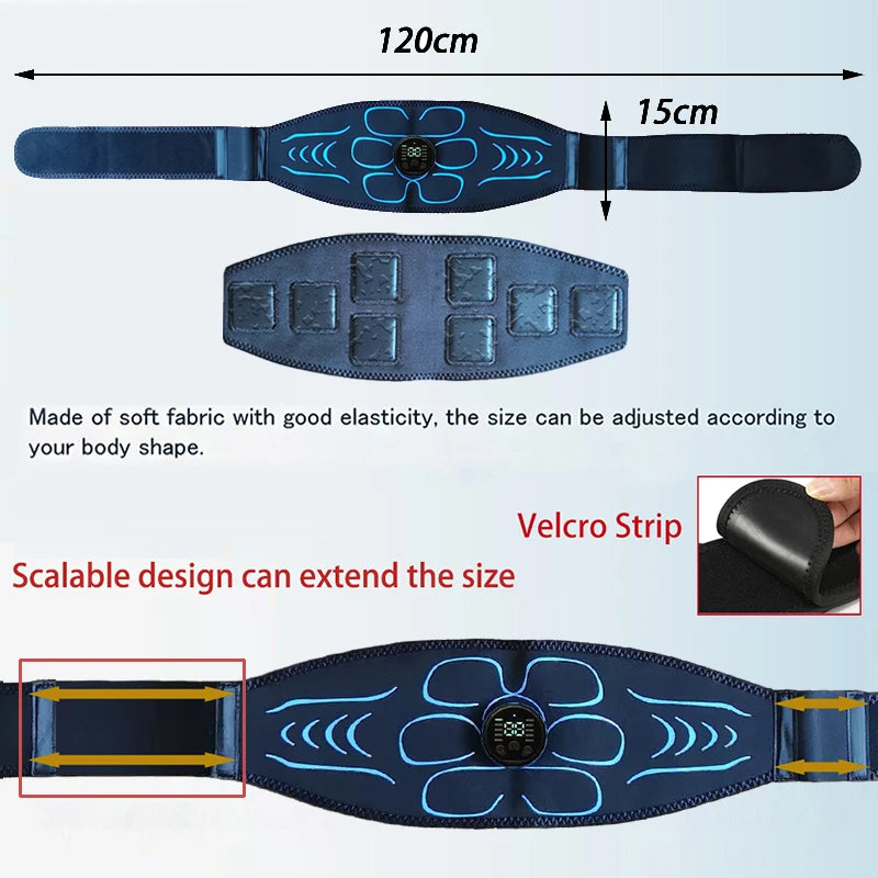 Abs Toning Belt Abdominal Muscle Toner EMS Muscle Stimulator USB Rechargeable Body Slimming Massager Fitness Exercise Equipment