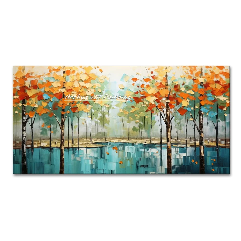 Arthyx,Large Handpainted Palette Knife Tree Oil Painting on Canvas,Modern Abstract Landscape Art Poster,Wall Pictures,Home Decor