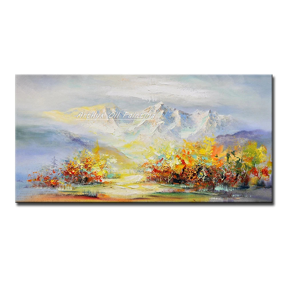 Arthyx,Large Handpainted Palette Knife Tree Oil Painting on Canvas,Modern Abstract Landscape Art Poster,Wall Pictures,Home Decor