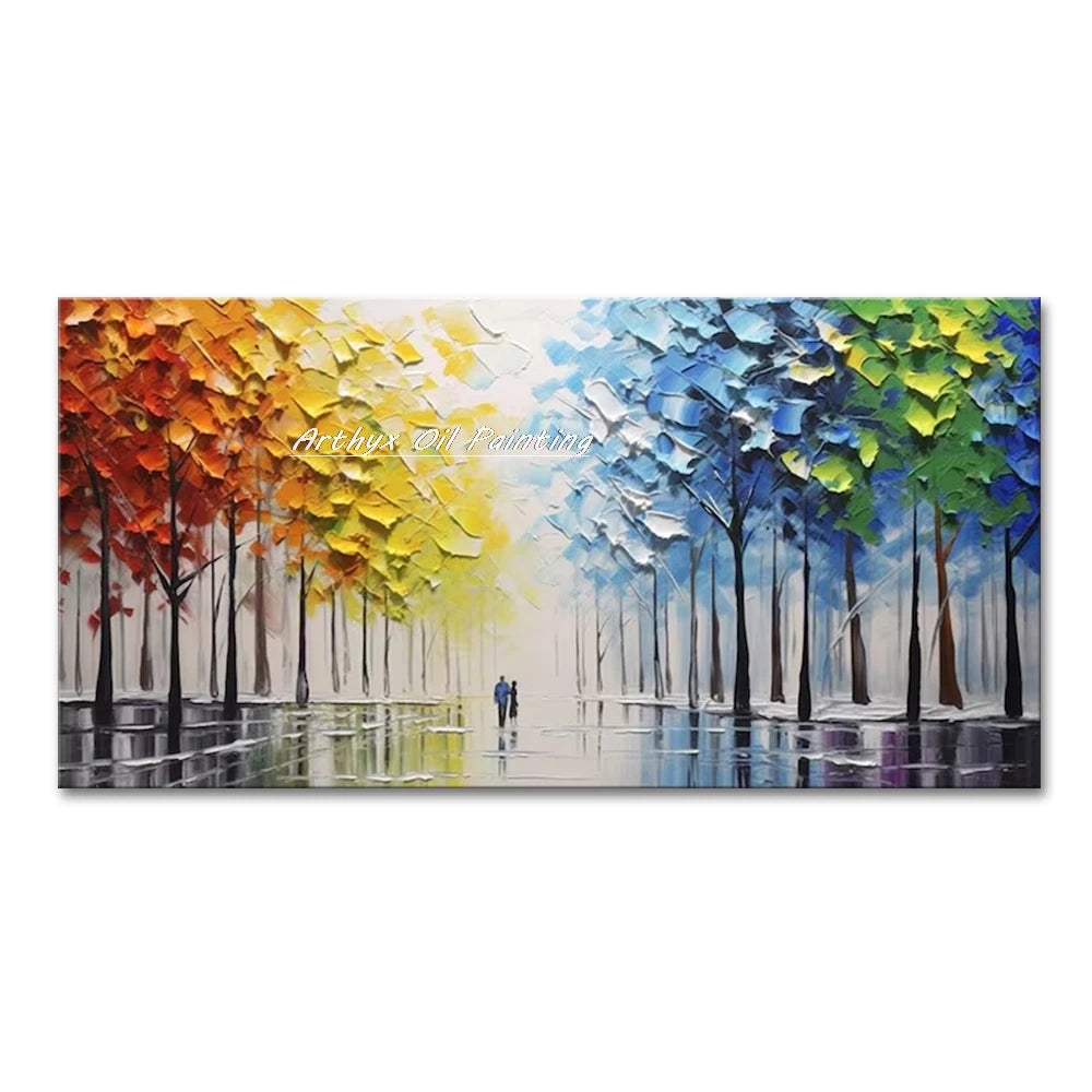 Arthyx,Large Handpainted Palette Knife Tree Oil Painting on Canvas,Modern Abstract Landscape Art Poster,Wall Pictures,Home Decor
