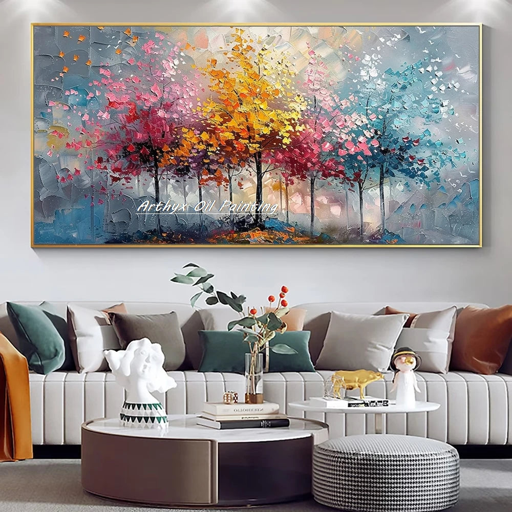 Arthyx,Large Handpainted Palette Knife Tree Oil Painting on Canvas,Modern Abstract Landscape Art Poster,Wall Pictures,Home Decor