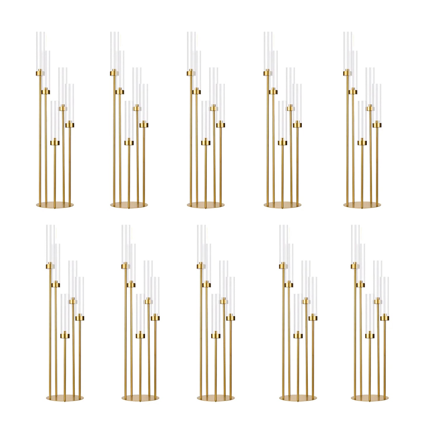 10PCS Gold Floor Candelabra,5 Arm Candle Holder Tall Floor Candle Holder with Acrylic Lampshade for Wedding Table Birthday Party