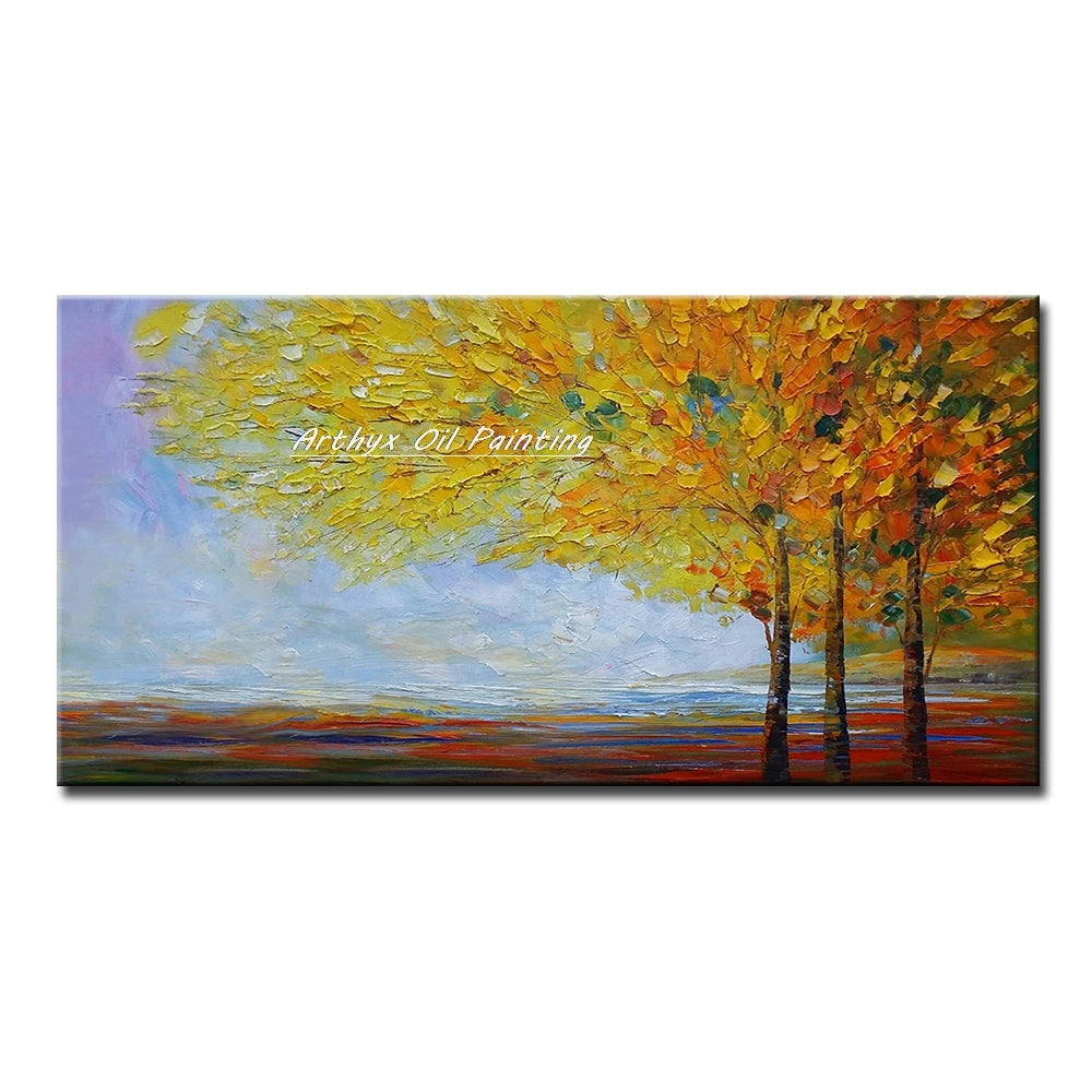 Arthyx,Large Handpainted Palette Knife Tree Oil Painting on Canvas,Modern Abstract Landscape Art Poster,Wall Pictures,Home Decor