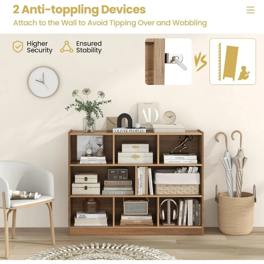 8-Cube Bookcase, Wood 3 Tier Open Storage Bookshelf, Modern Multipurpose Display Cabinet for Living Room, Study, Reading