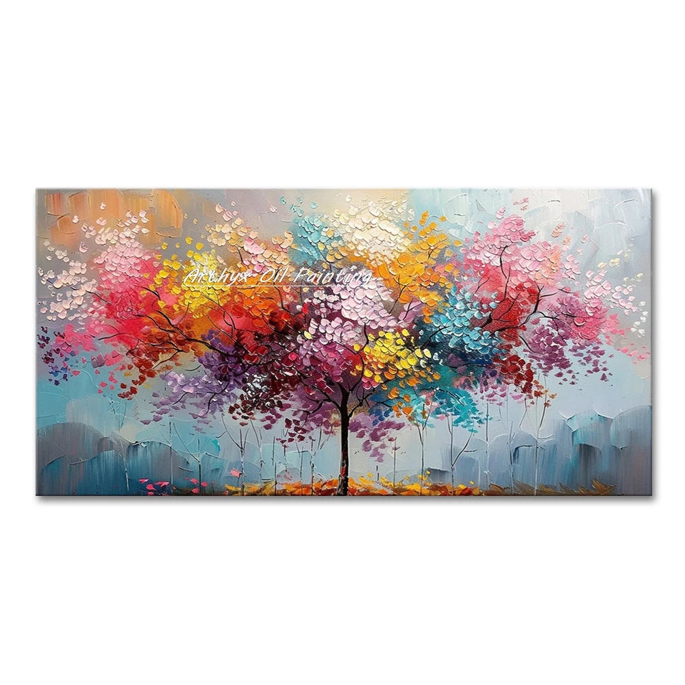 Arthyx,Large Handpainted Palette Knife Tree Oil Painting on Canvas,Modern Abstract Landscape Art Poster,Wall Pictures,Home Decor