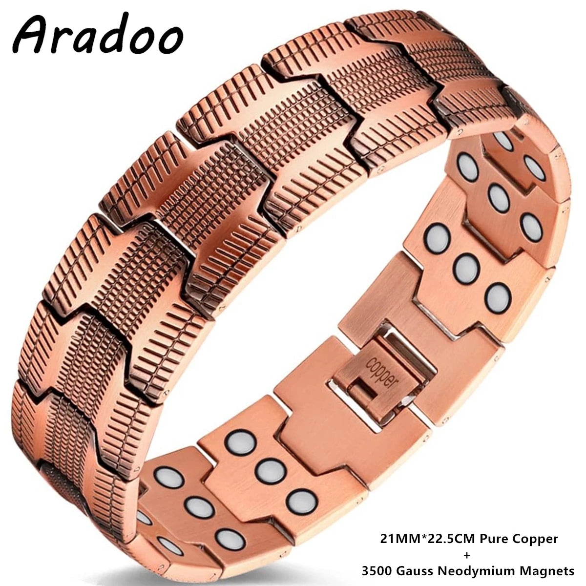 ARADOO Pure Copper Bracelet Retro Style 3500 Gauss Magnetic Men's Bracelets
