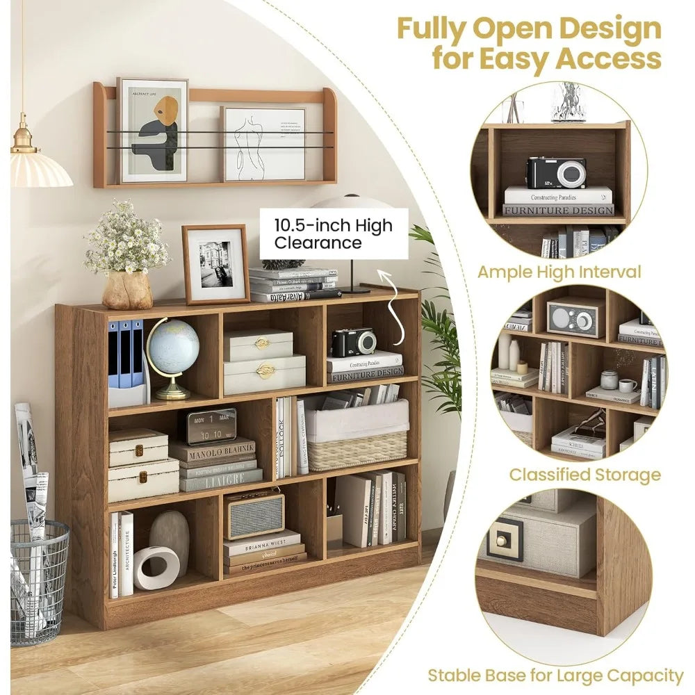 8-Cube Bookcase, Wood 3 Tier Open Storage Bookshelf, Modern Multipurpose Display Cabinet for Living Room, Study, Reading