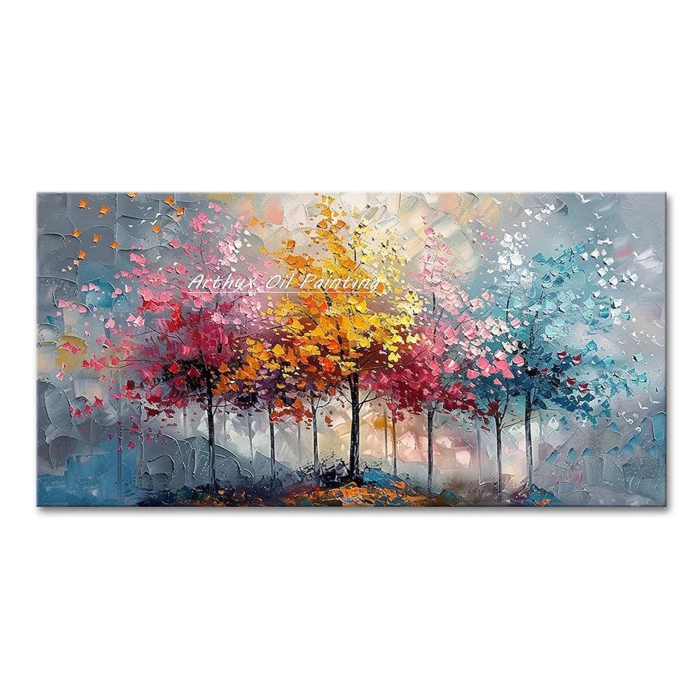 Arthyx,Large Handpainted Palette Knife Tree Oil Painting on Canvas,Modern Abstract Landscape Art Poster,Wall Pictures,Home Decor
