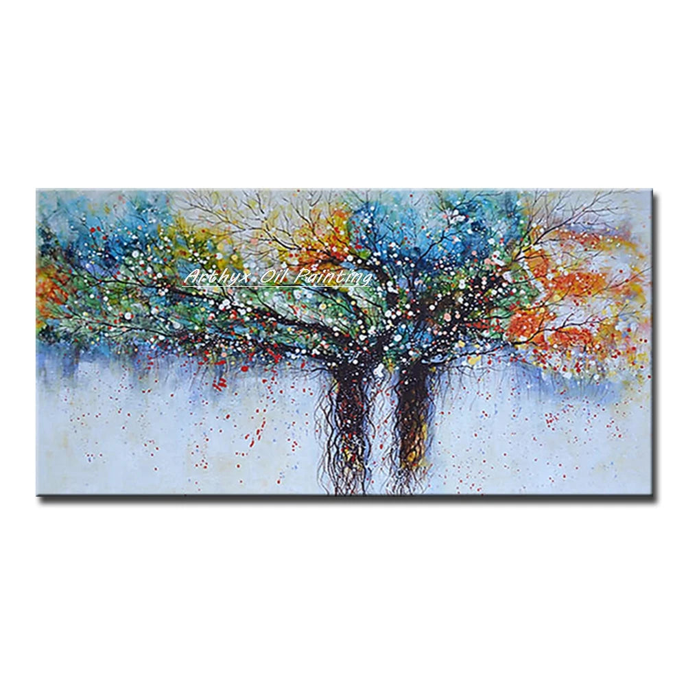 Arthyx,Large Handpainted Palette Knife Tree Oil Painting on Canvas,Modern Abstract Landscape Art Poster,Wall Pictures,Home Decor