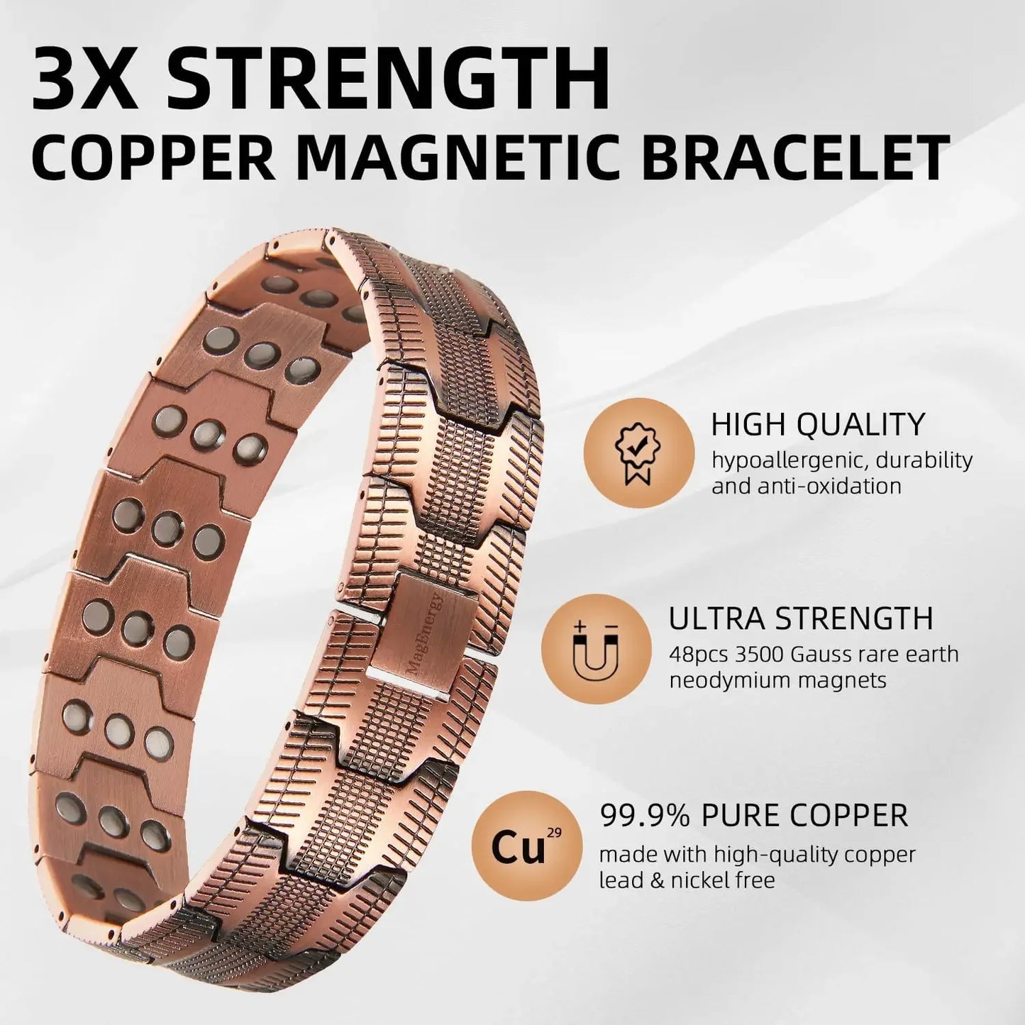 ARADOO Pure Copper Bracelet Retro Style 3500 Gauss Magnetic Men's Bracelets