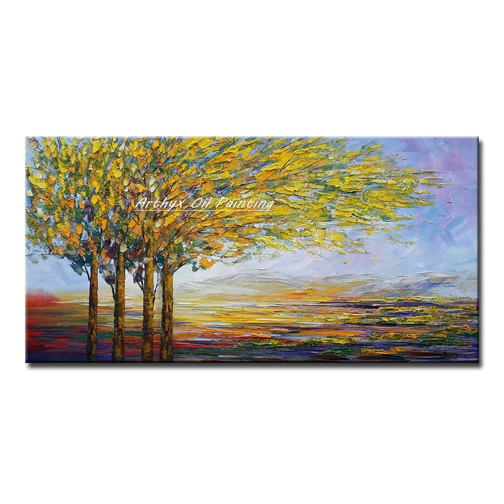 Arthyx,Large Handpainted Palette Knife Tree Oil Painting on Canvas,Modern Abstract Landscape Art Poster,Wall Pictures,Home Decor
