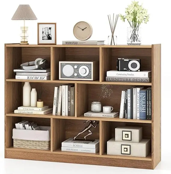 8-Cube Bookcase, Wood 3 Tier Open Storage Bookshelf, Modern Multipurpose Display Cabinet for Living Room, Study, Reading
