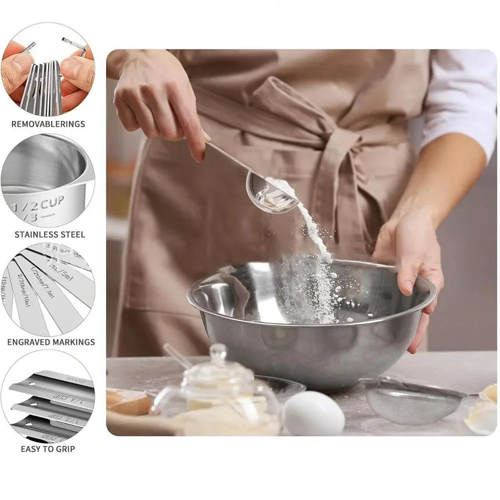 10 pcs Measuring Cups, Stainless Steel Measuring Spoons Set Multifunctional Kitchen Gadgets for Cooking, Baking and Dry Liquid
