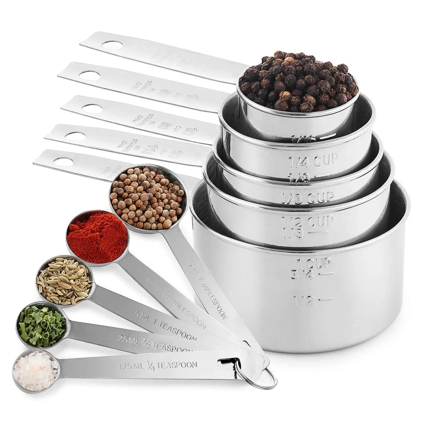 10 pcs Measuring Cups, Stainless Steel Measuring Spoons Set Multifunctional Kitchen Gadgets for Cooking, Baking and Dry Liquid