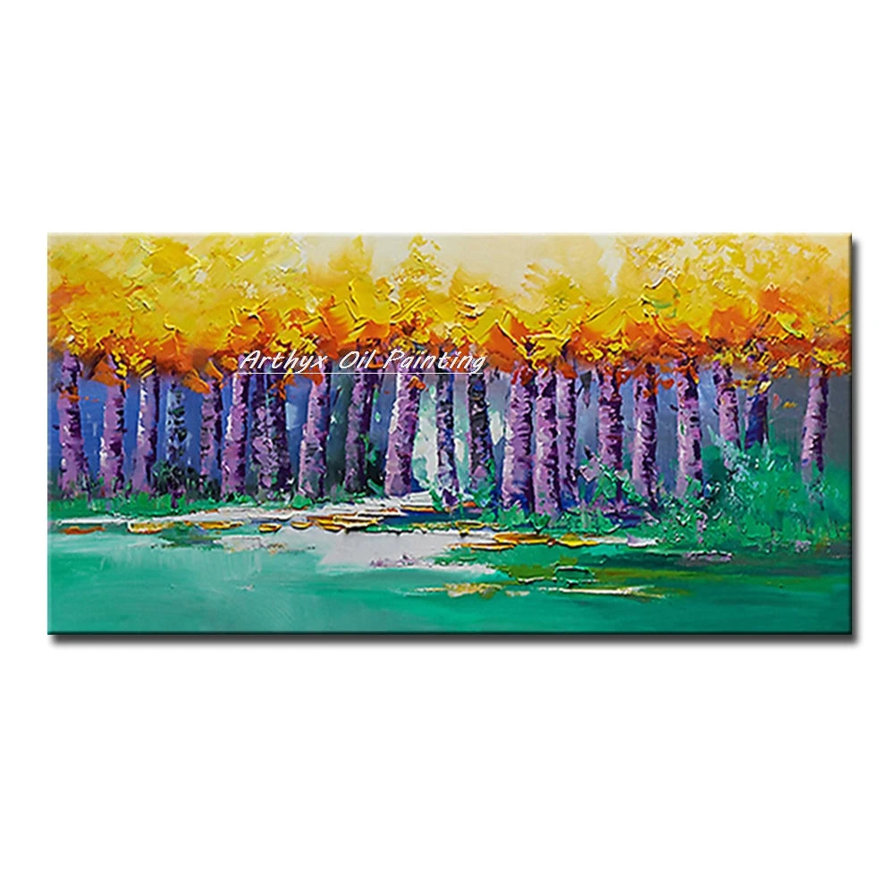 Arthyx,Large Handpainted Palette Knife Tree Oil Painting on Canvas,Modern Abstract Landscape Art Poster,Wall Pictures,Home Decor