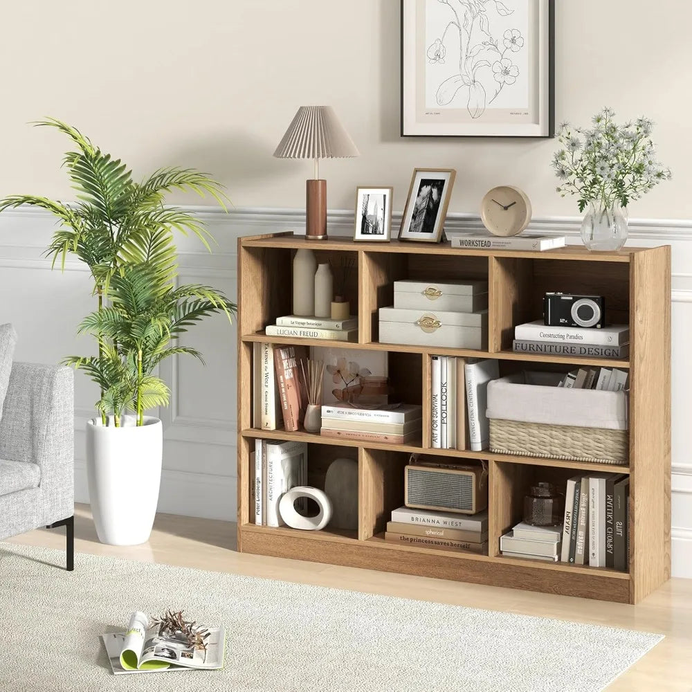 8-Cube Bookcase, Wood 3 Tier Open Storage Bookshelf, Modern Multipurpose Display Cabinet for Living Room, Study, Reading