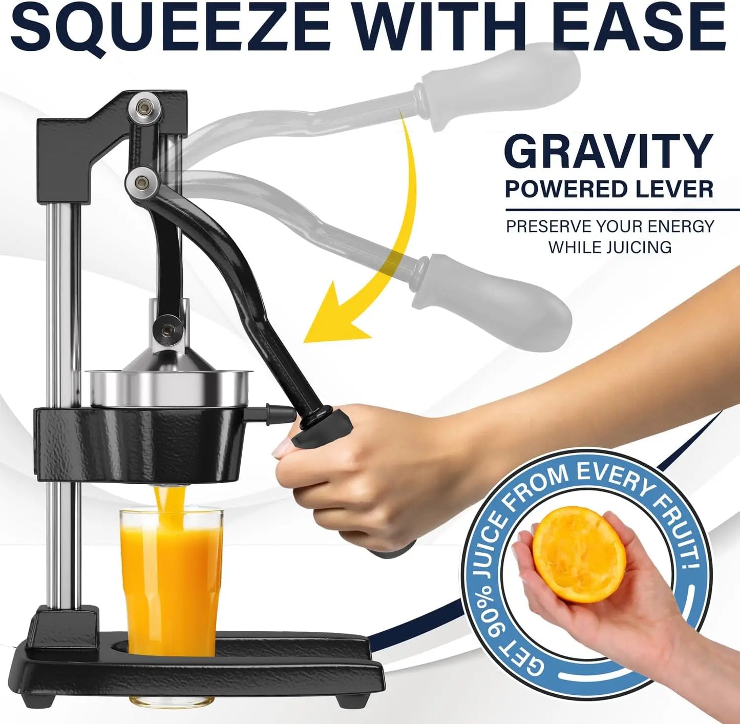 Cast Iron Citrus Juicer | Extra-Large Commercial Grade Manual Hand Press | Heavy Duty Countertop Squeezer