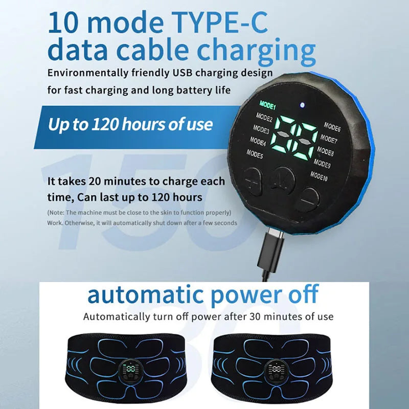 Abs Toning Belt Abdominal Muscle Toner EMS Muscle Stimulator USB Rechargeable Body Slimming Massager Fitness Exercise Equipment
