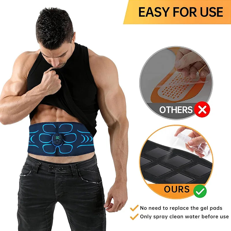 Abs Toning Belt Abdominal Muscle Toner EMS Muscle Stimulator USB Rechargeable Body Slimming Massager Fitness Exercise Equipment